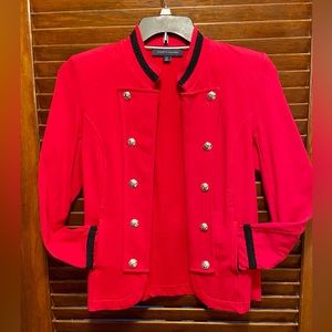 Tommy Hilfiger Military-style jacket.Red with Braided Trim & Silver Star Buttons